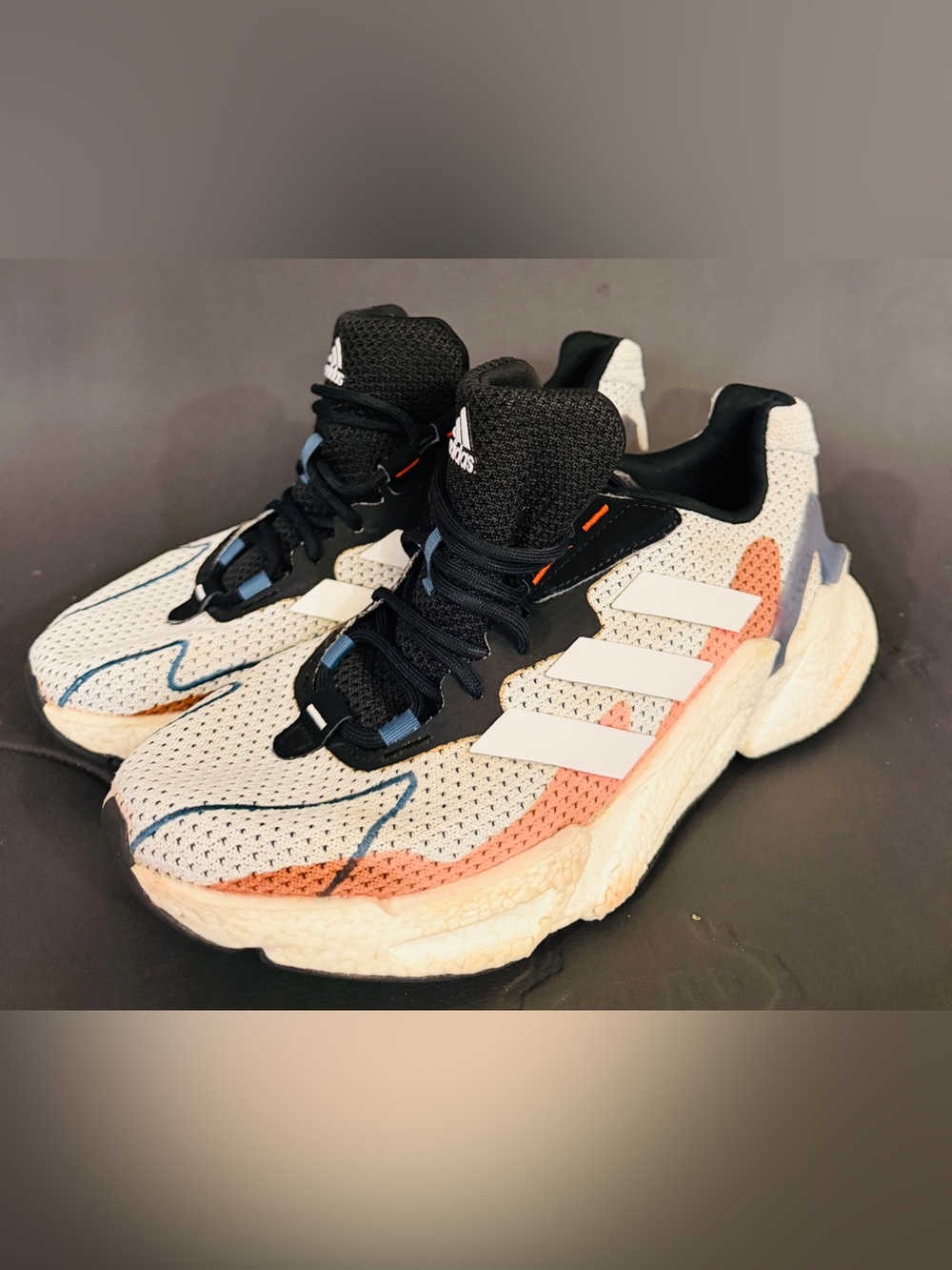 adidas White, Black & Coral Mesh Athletic Sneakers